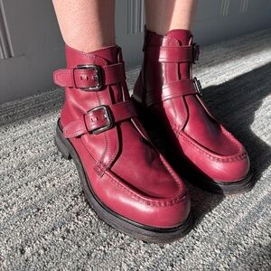 Free People Isla Zip Moto Ankle Boot Buckle Wild Mulberry Leather Women’s 9.5